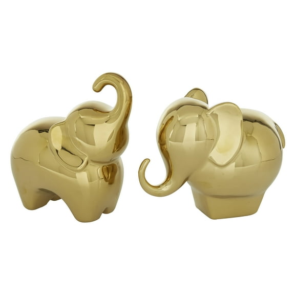 6", 7"H Gold Porcelain Elephant Sculpture, by DecMode (2 Count)