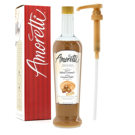 Amoretti - Crema Di Salted Caramelâ„¢ Syrup, 94 Servings Per Bottle (750 ml), with Pump for Flavoring Coffees, Cocktails, and other Beverages, Gluten Free, GMO/GEO Free, Preservative Free