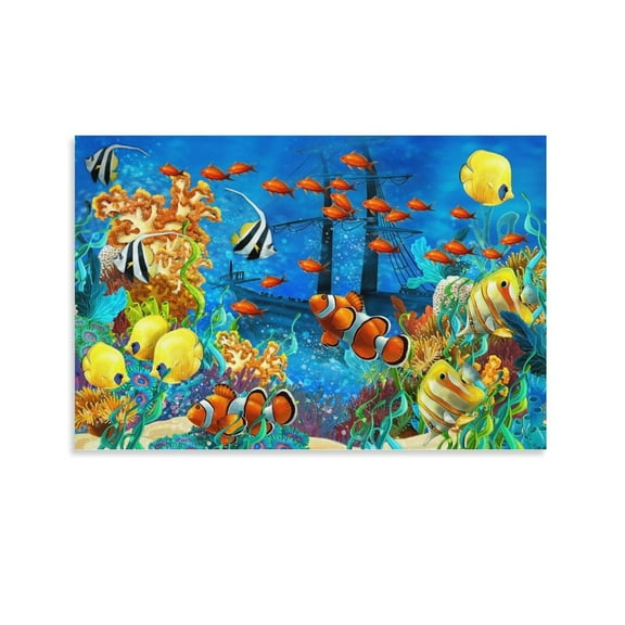 Blue Sea Lassen Ocean View Dolphin Coral Reef (15) Aesthetic Poster Print Art Wall Painting Canvas Posterss Decor 16x24inch(40x60cm)