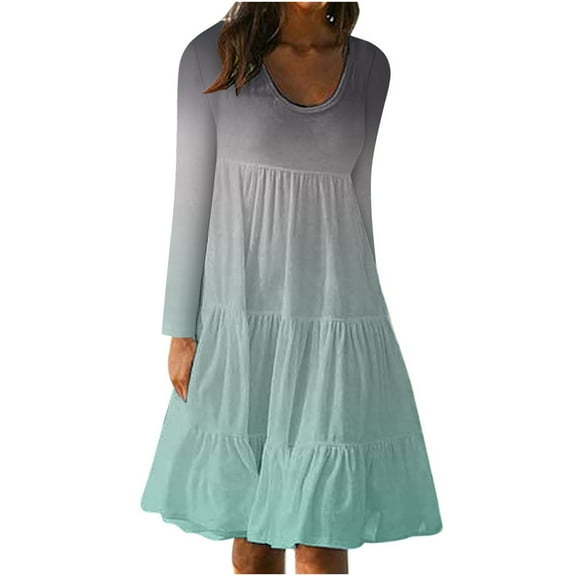 gakvbuo Fall Dresses For Women 2024 V-Neck Button Down Midi Dresses Long Sleeve Waist A-Line Tunic Dress T-Shirt Short Dress Knee Length Party Dress