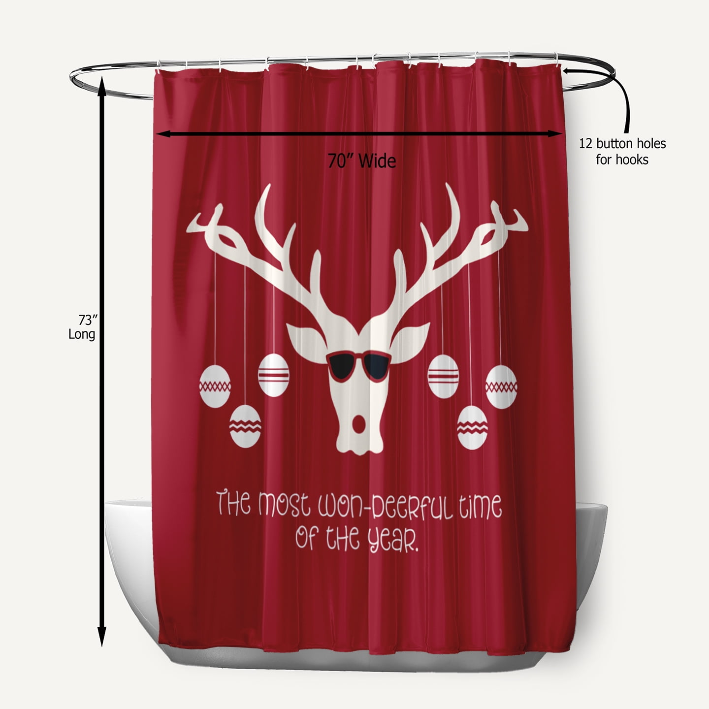 Simply Daisy 70" W x 73" L Cool Christmas Deer Polyester Shower Curtain, Haute Red [1 Ct]
