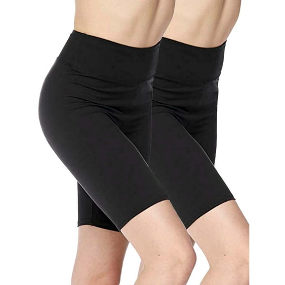 Kuda Moda 2-Pack Women 3 inch High Waist Bike Short Biker Shorts Legging Ultra Soft Sports Yoga Pants (Black/Black)(One Size S/M/L)