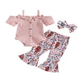 thumbnail image 1 of 3PCS Toddler Girl Short Sleeve Romper Rib Knit Button Bodysuit Flare Pants Clothes, 1 of 6