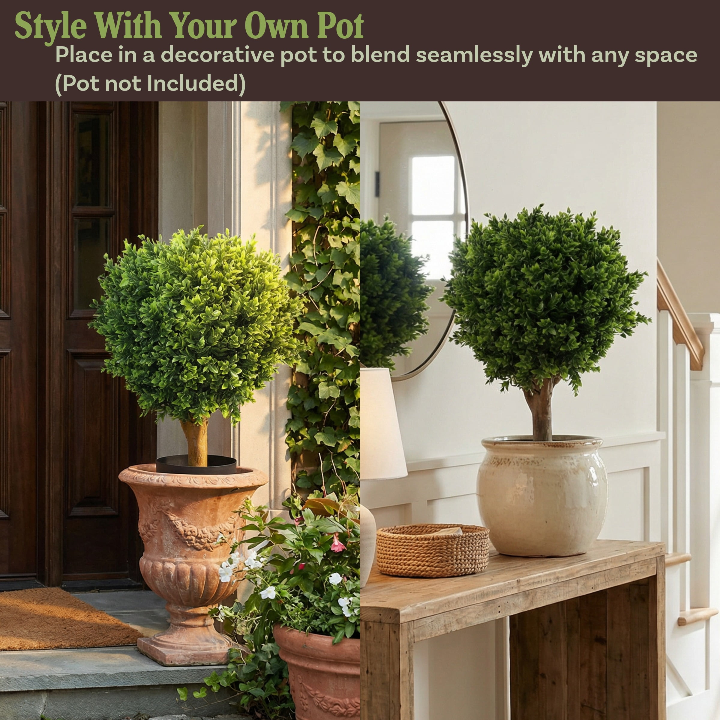 Pure Garden Set of 2 Hedyotis Artificial Trees - UV-Resistant Fake Plants