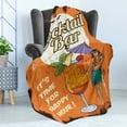 thumbnail image 4 of Cocktail Party Soft Flannel Fleece Blanket, Hula Girl with a Cocktail on Wooden Board with Its Time for Happy Hour Text, Cozy Plush for Indoor and Outdoor Use, 60" x 80", Multicolor, by Ambesonne, 4 of 5