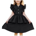 thumbnail image 2 of hengsof Girls Flutter Sleeve Dress Toddler Elegant Ruffle Button Down Casual Dresses, 2 of 8