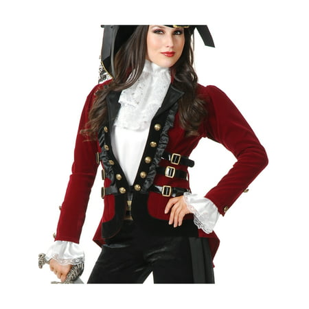 Womens Sultry Pirate Lady Wine And Black Velvet Captain Costume Jacket Coat