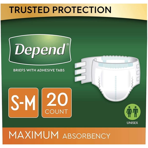 Depend Incontinence Protection with Tabs, Maximum Absorbency, S/M, 60 Count (3 Packs of 20) (Packaging May Vary)