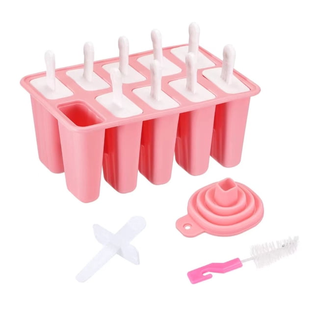 Binwennn DIY Silicone 10 Pcs Bac à Glaçons en Silicone Réutilisable Outils de Fabrication de Glace + Brosse de Nettoyage + Plateau Entonnoir Empilable avec Bacs à Glaçons en Silicone Grandes Tasses de Congélation en Silicone avec Couvercles Bacs à Glaçons