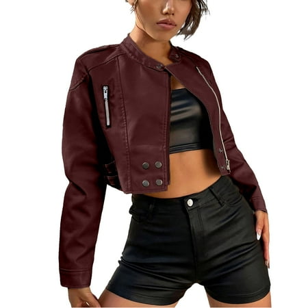 

Women s Jacket Casual Coat Zip Up Outerwear Windbreaker Black Jacket Scrub Leather Jackets For Women Jacket Women s Leather & Leather Jackets & Coats