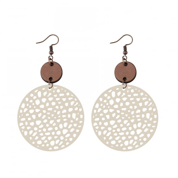 DESIGNICE Retro Hollow Disc Frosted Earrings Ethnic Style Carved Earrings Double Sided Wooden Earrings Lightweight Hollow Carved Flower African Wooden Earrings for Women Boho Jewelry