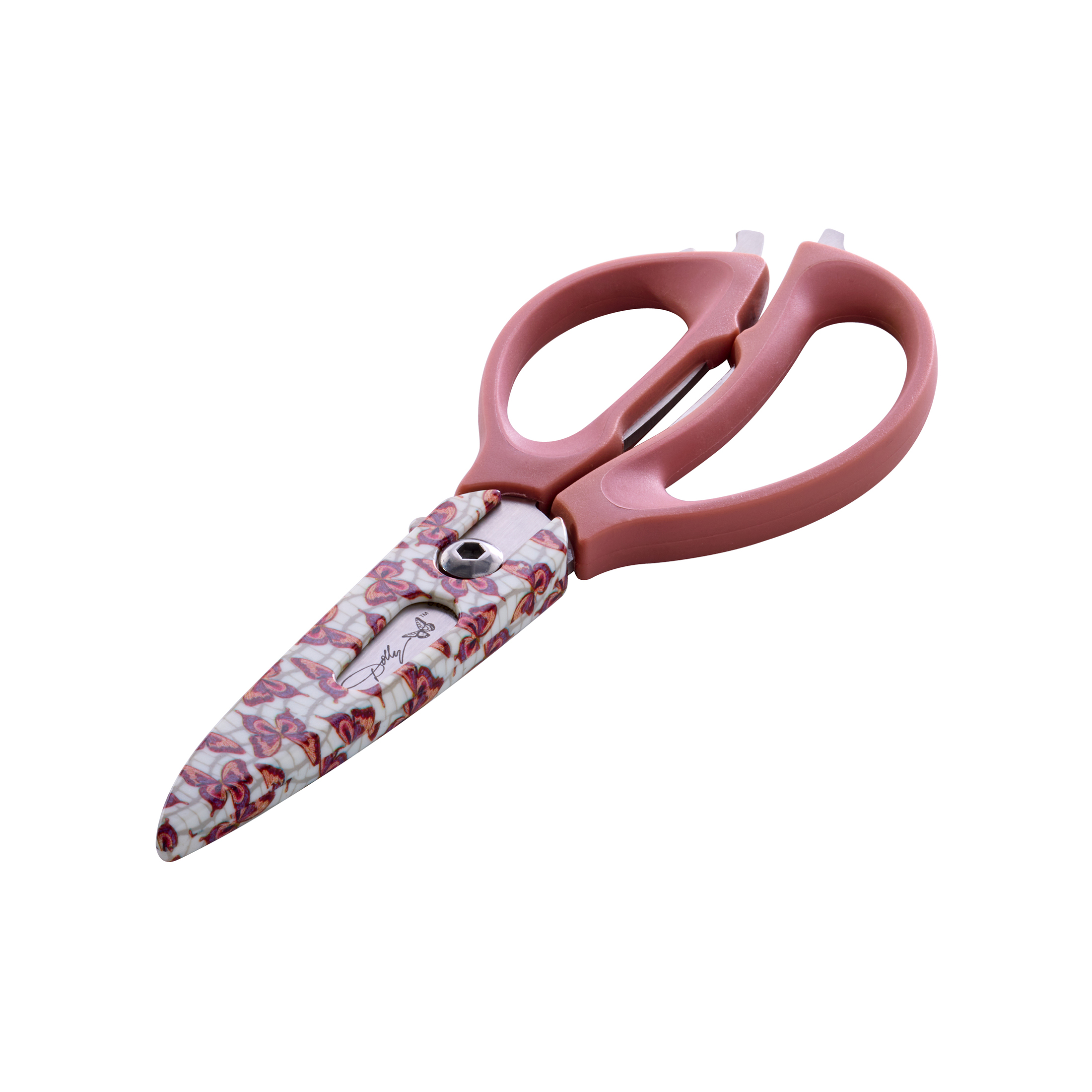 Dolly Parton 4-in-1 Kitchen Scissors with Pink Butterfly Pattern for Everyday Use
