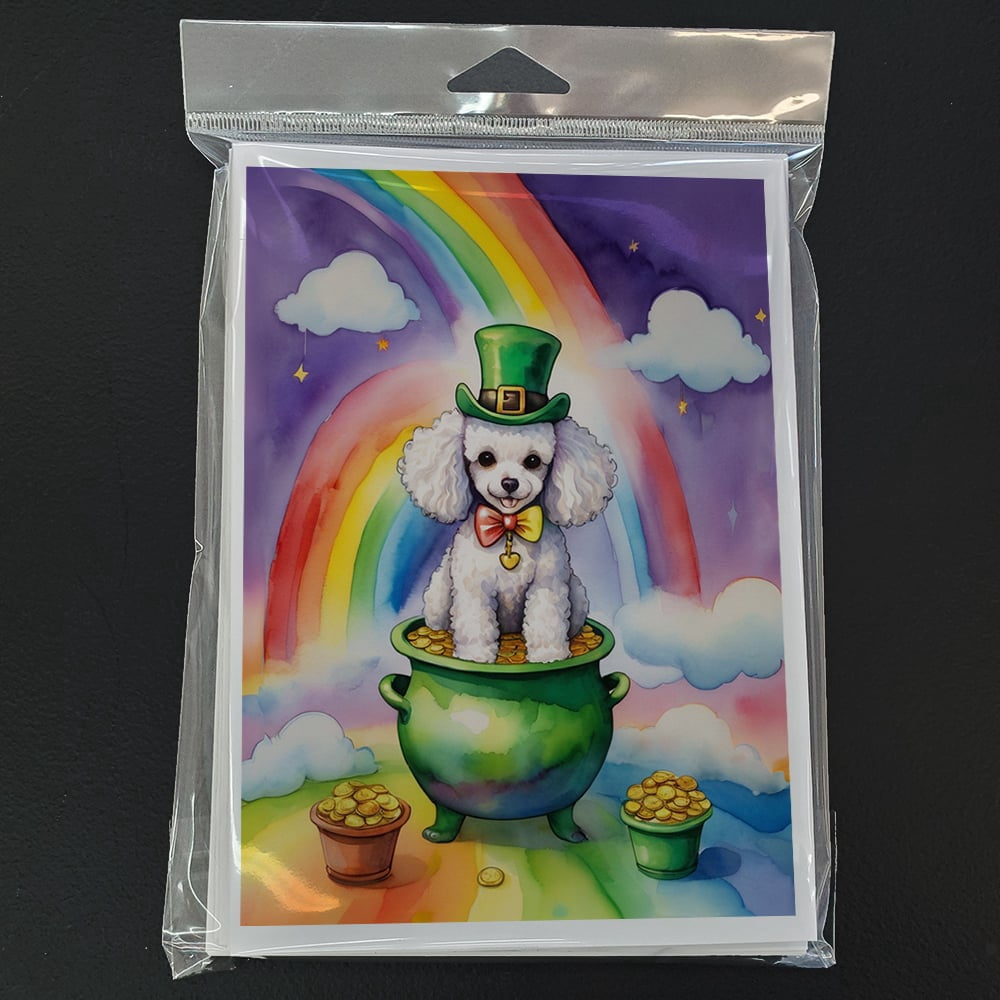 White Poodle St Patrick's Day Greeting Cards Pack of 8 7 in x 5 in