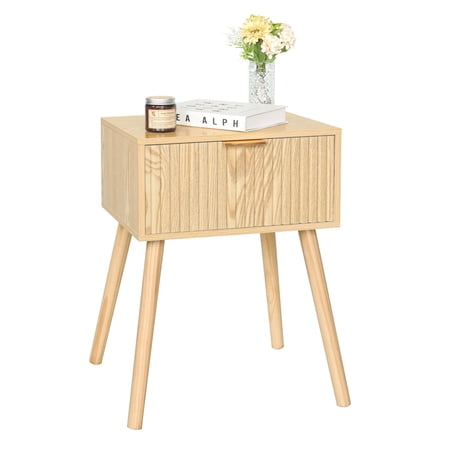 Night Stand Small End Tables Living Room Mid Century Modern Nightstand Accent Bedside Table with Fluted Drawer for Bedroom and Small Space Walnut Brown
