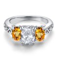 thumbnail image 3 of Gem Stone King 925 Sterling Silver White Topaz and Yellow Sapphire Filigree Style 3 Stone Ring for Women (2.73 Cttw, Oval 8X6MM and 6X4MM) (Size 8), 3 of 6