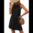 thumbnail image 2 of Vestido de Verano Holgado Sin Mangas con Cuello Redondo y Cuello Halter, Color Liso, Color Negro, Talla XL, 2 of 9