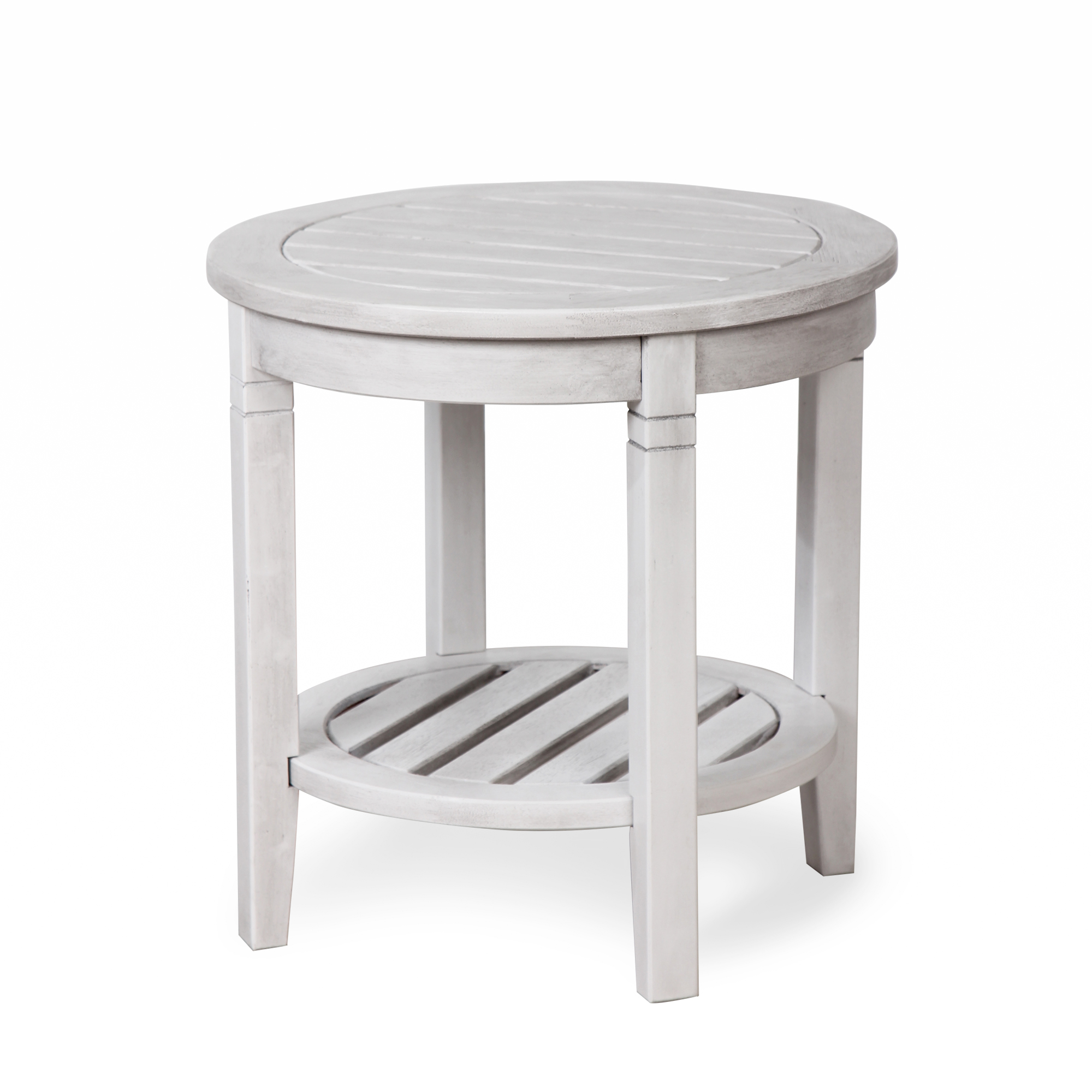 Alston Solid Wood Round Patio Side Table White Wash Finish