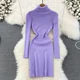 thumbnail image 1 of Vestido de tubo ajustado de punto de manga larga con cuello alto para mujer, suéter básico elegante, ropa Sexy de moda, Otoño e Invierno, 1 of 7