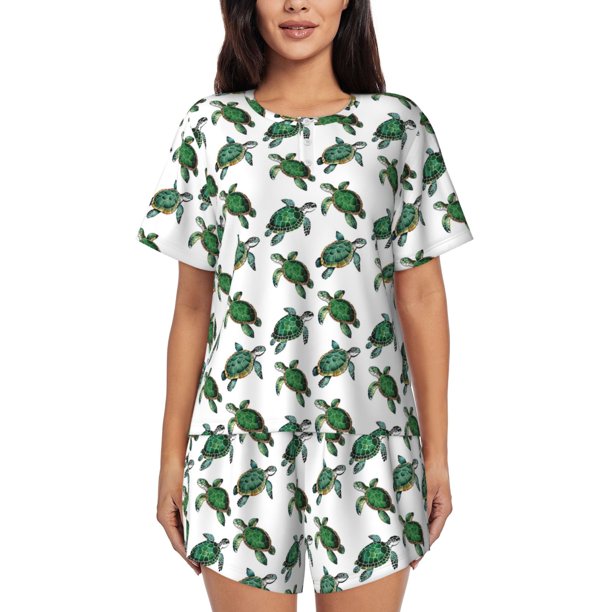 Fotbe Watercolor Turtle Conjunto de Pijama Estampado para Mujer, 2 Piezas, Ropa de Dormir con Camiseta de Manga Corta y Shorts Suaves-X-Large