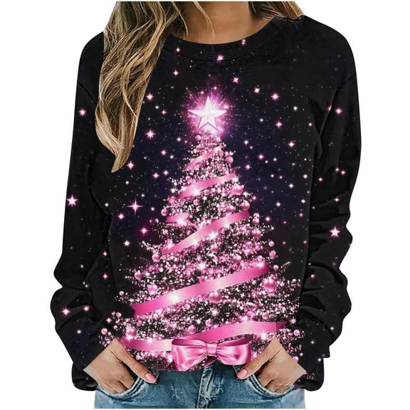 Women's Christmas Sweatshirts Christmas Snowflakes Print Pullover Sweater Blouses Long Sleeve Shirts Crew Neck Tops Christmas Elements Sweat Shirt Spring Outfit Pullover Fall Winter Christmas Clothes