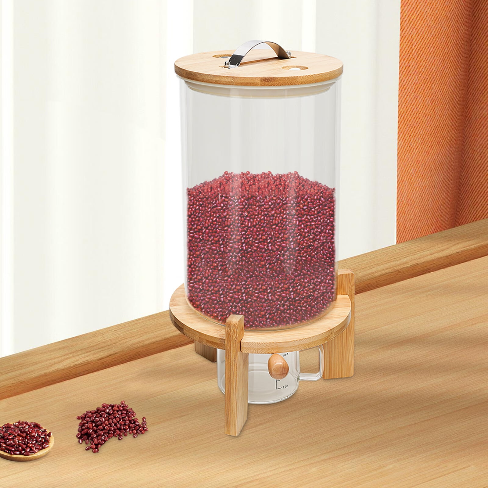 Loyalheartdy 7.5L Glass Airtight Food Storage Container Rice Grain Cereal Dispenser W/ Lids