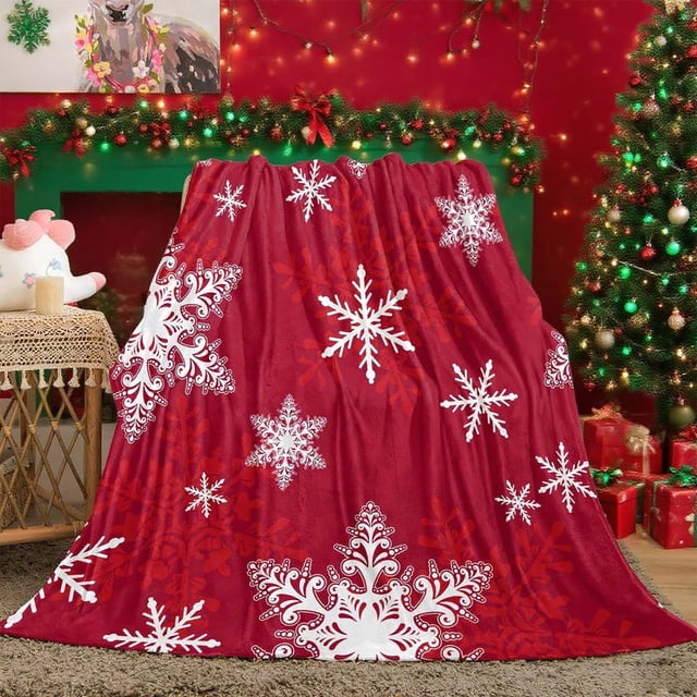 Manta Navideña con Copos de Nieve Rojos | Manta Suave y Cálida para Siesta, Ideal para Sofá, Cama o Camping | 130 X 100 Cm | Poliéster con Estampado Rojo | 1 Unidad