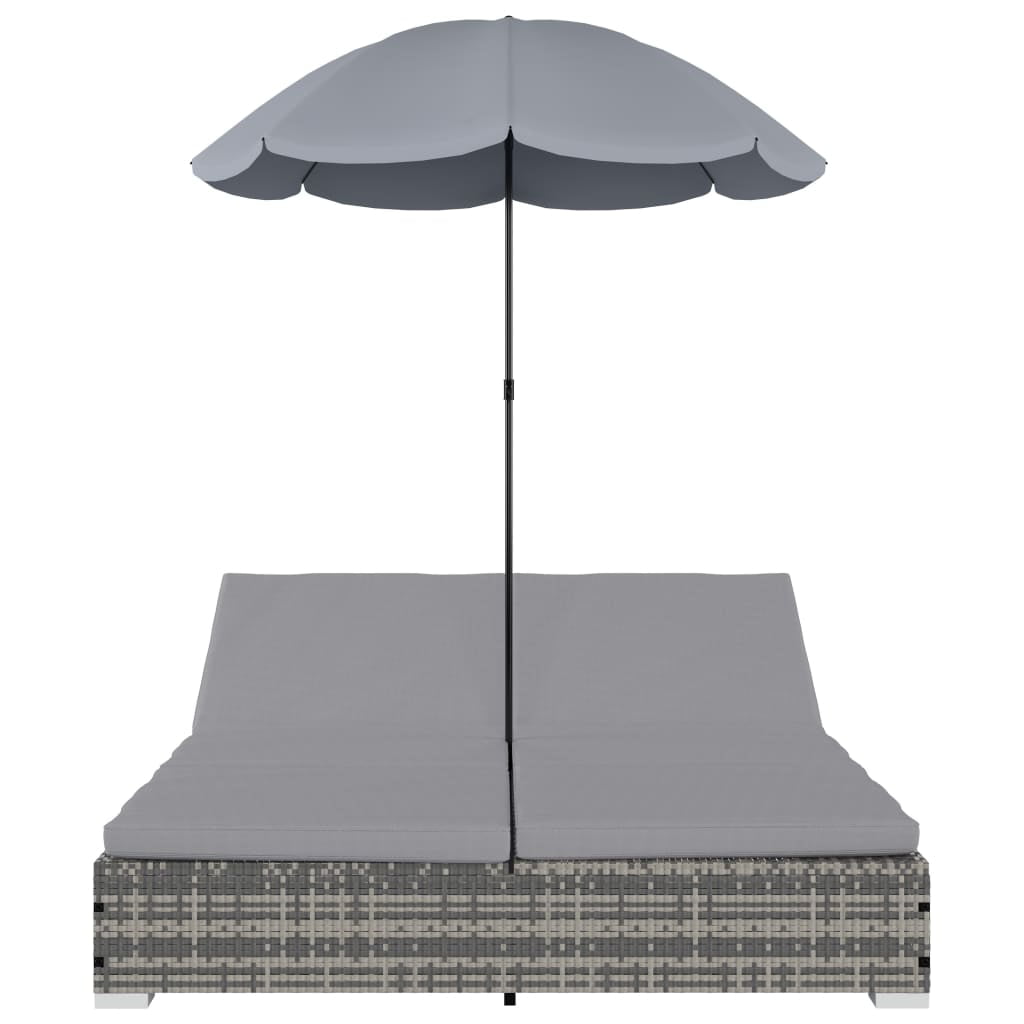 Lowestbest Patio Lounge Chair, Outdoor Poly Rattan Lounge Bed with Umbrella for Outdoor Pool Beach Lowestbest Patio Lounge Chair, Outdoor Poly Rattan Lounge Bed with Umbrella for Outdoor Pool Beach