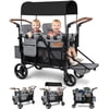 Vomeast Upgrade Wagon Stroller for 2 Kids, 2-Seater Baby Stroller Wagon with Canopy, 5-Point Harness, Adjustable Handle(Grey)