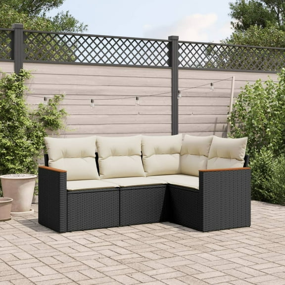 vidaXL Garden Sofa Set Black and Cream White