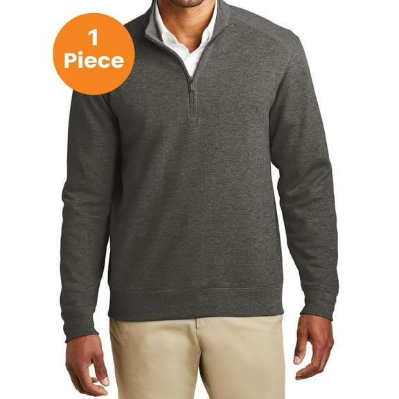 Port Authority K807 Interlock 1/4-Zip, Charcoal Heather/ Medium Heather Grey, XS, Mens Cardigans and Zip-up Sweaters