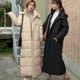 thumbnail image 6 of Mrat Long Winter Puffer Coats Women Thicken Warm Down Jackets with Hood Long Sleeve Zip-up Hooded Parkas Jackets Pockets Split Long Maxi Down Coat Outerwear Snap Closure Y-4-Khaki XXL, 6 of 8