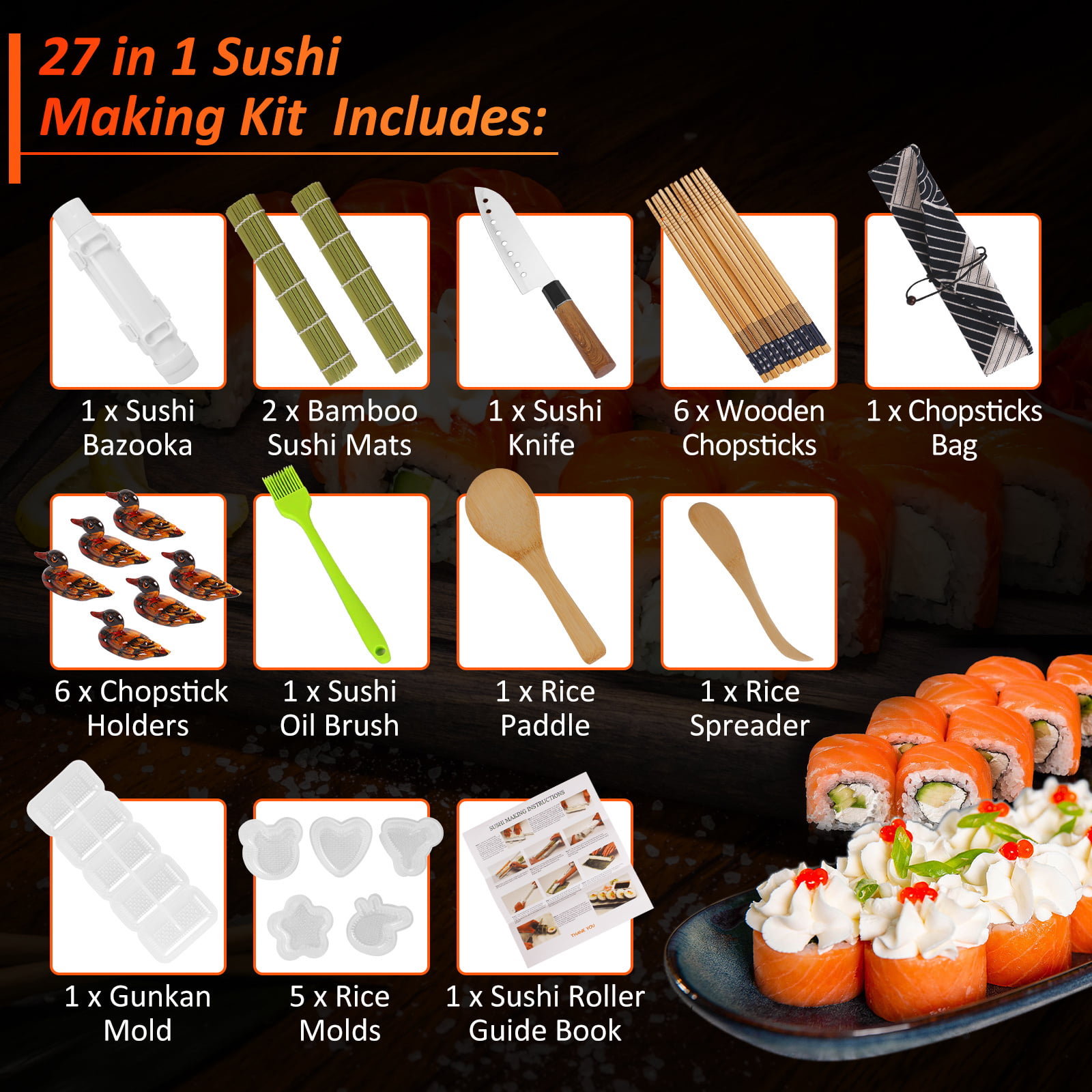 Sushi Making Kit, Delamu 21 in 1 Sushi Maker Bazooka Roller Kit