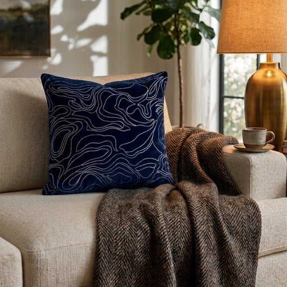 Indigo Driftlines Hand Crafted Decorative Pillow Cover