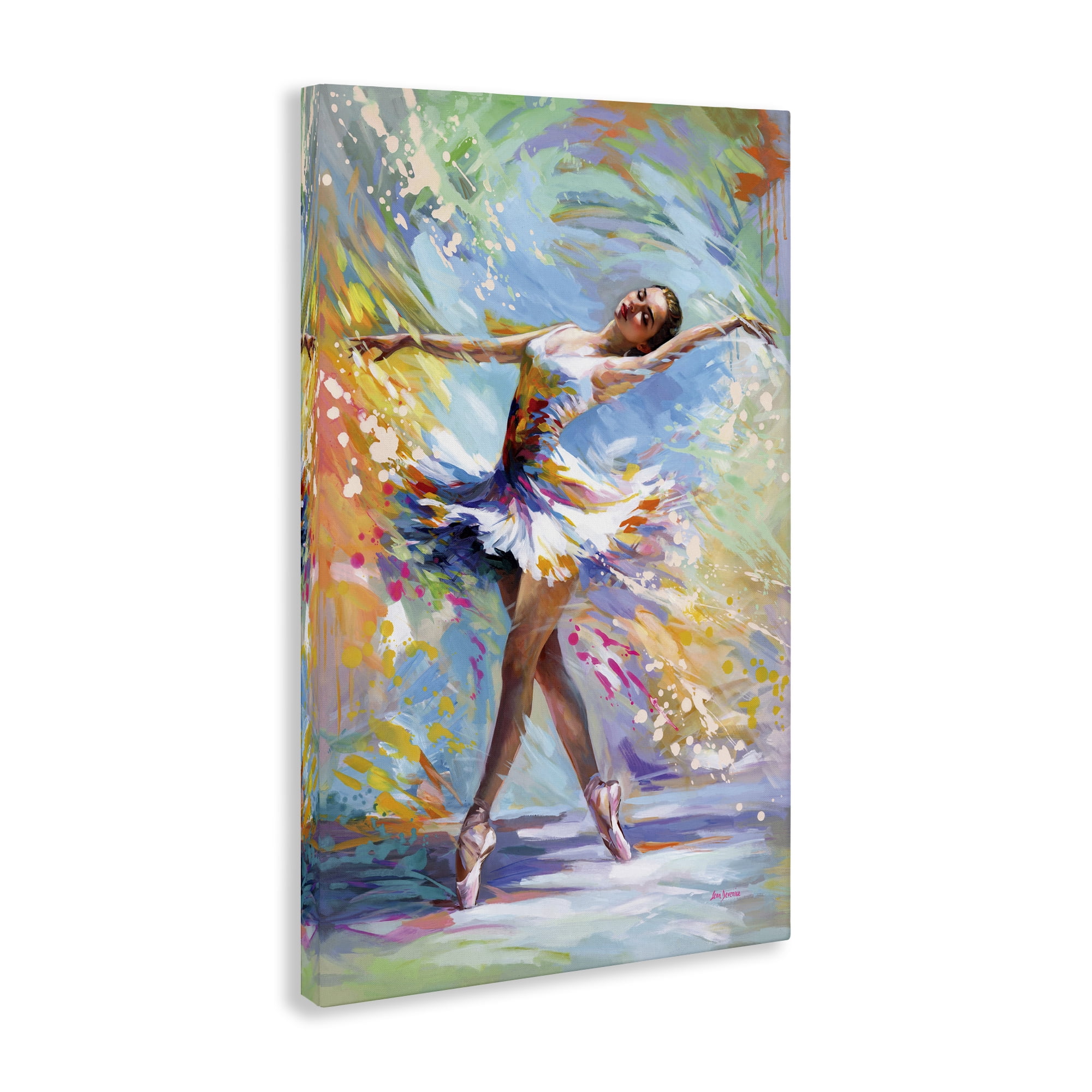 Stupell Industries Ballerina on Pastel Splatter Entertainment Painting Wrapped Canvas Art Print Wall Art, 20 x 30