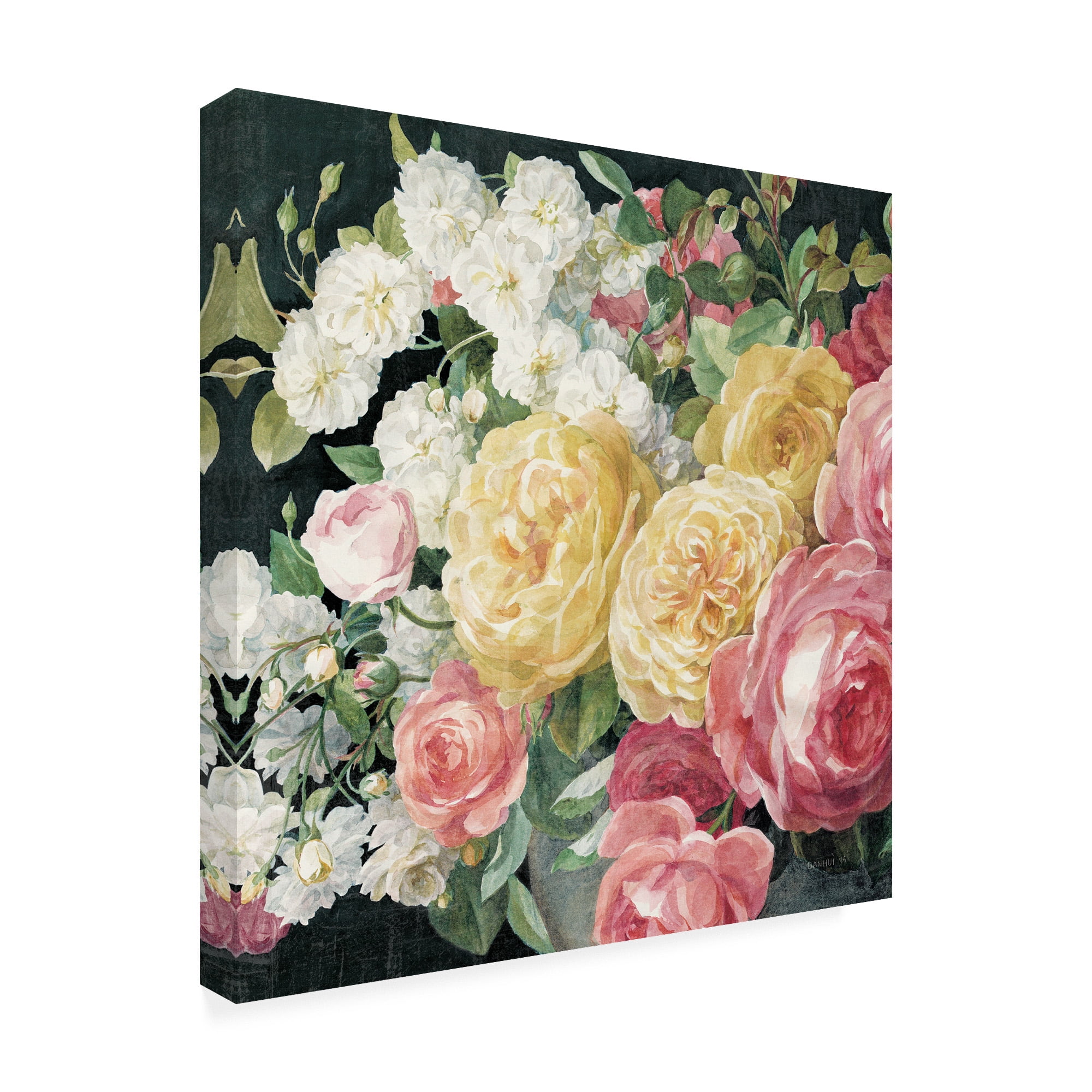 Trademark Fine Art 'Antique Roses on Black Crop' Canvas Art by Danhui Nai