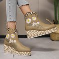 thumbnail image 3 of NECHOLOGY Botas Mujer Zapatos Botines mujer Zapatos sólidos con punta redonda para mujer, cuña corta, tacón inclinado, talla grande, botas con cremallera occidental vintage, botines (Khaki, 7), 3 of 7