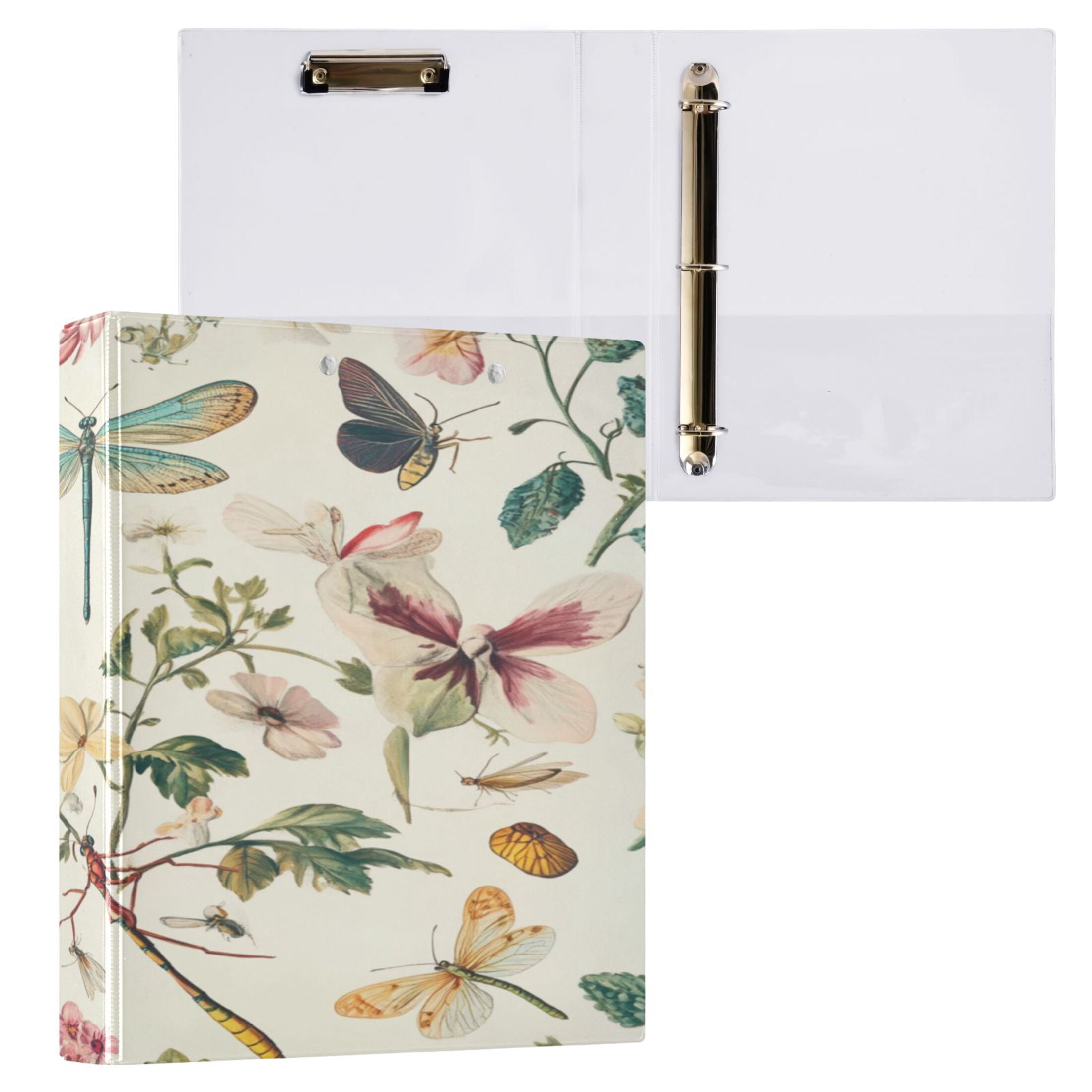 WOBOGO Dragonfly Print Painting File Folders Extra Large Capacity to Hold 200 Sheets of Documents Hard Shell Ring Binder for School Home Office