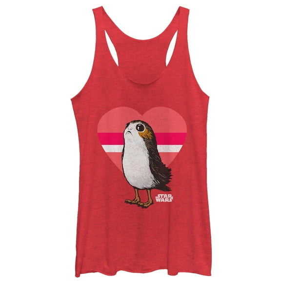 Women's Star Wars The Last Jedi Valentine Porg Striped Heart  Racerback Tank Top Red Heather Large
