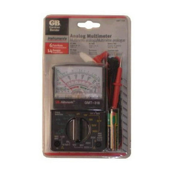 Gardner Bender GMT-318 Analog Multimeter, 6 Function, 14 Range, Tests AC/DC Volt, DC Current, Resistance, Decibel, and Battery, Manual Range