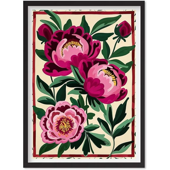 Pink Peonies print, modern colorful peony art, abstract summer flowers poster, large printable wall art