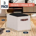 thumbnail image 5 of Ornavo Home Collapsible Shelf Basket Rectangle Storage Bins with Faux Leather Handles Foldable Fabric Shelf Storage Basket Closet Organizer and Storage Box for Clothes - 3 Pack - Large - Beige, 5 of 7