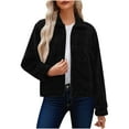 thumbnail image 2 of Womens Fleece Jacket Fuzzy Long Sleeve Short Winter Coats Sherpa Jacket Outerwear with Pockets Black XXL, 2 of 7