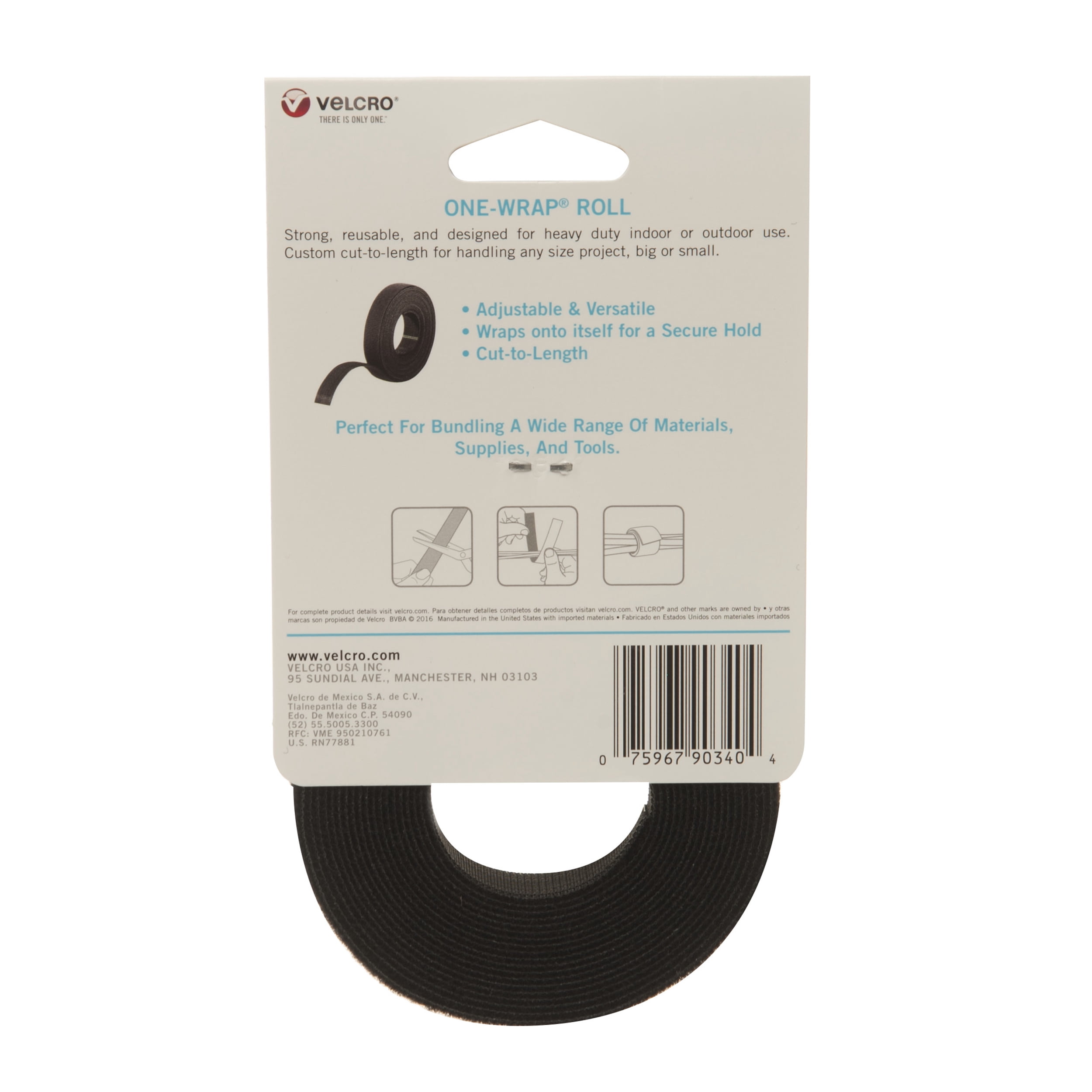 VELCRO Brand ONE-WRAP Black Roll, 12ft., 8 Pack