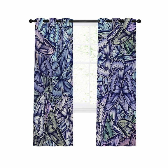 Purple Blue Teal Butterfly Blackout Curtains 45 Inches Long for Bedroom, Modern Abstract Art Thermal Insulated Room Darkening Black Out Window Curtain Panels Grommet Drapes for Living Room