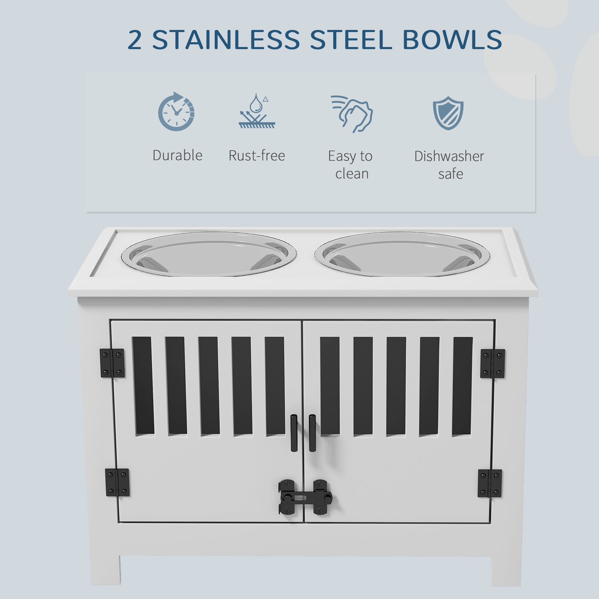 Large Elevated Dog Bowls with Storage Cabinet Containing Large 37L Capacity, Raised Dog Bowl Stand Pet Food Bowl Dog Feeding Station, White