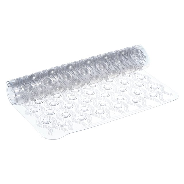 Baño Tina Ducha Esteras, 27.9 x 15.7 PVC Antideslizante Ducha Alfombra con Drenaje Agujeros, Ventosas para Cuarto de Baño Bañera Esteras, Transparente Blanco