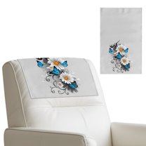 COEQINE Non-Slip Recliner Headrest Cover PU Leather Washable Headrest Protector for Recliners with Hook and Loop Fasteners Furniture Slipcover for Office Chair, Butterfly Daisy Gray, Set of 2