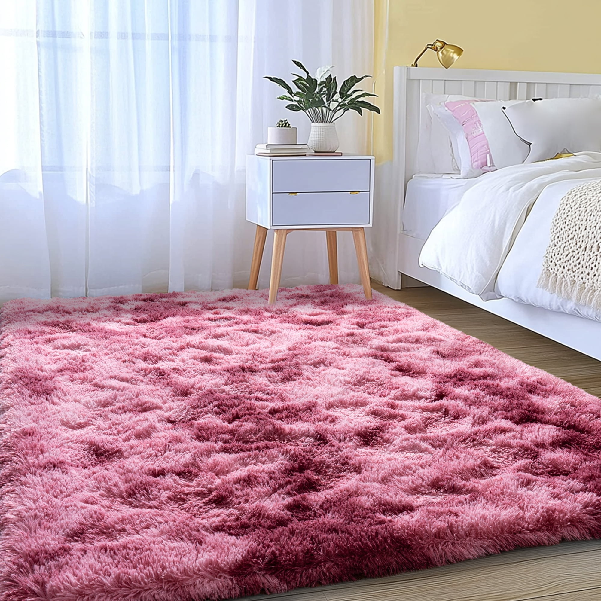 Socofuz Large Fluffy Rug, Super Soft Non Slip Modern Carpet Perfect for Living Room, Kid's Room, Cloakroom, 6x9ft, Tie Dye Red