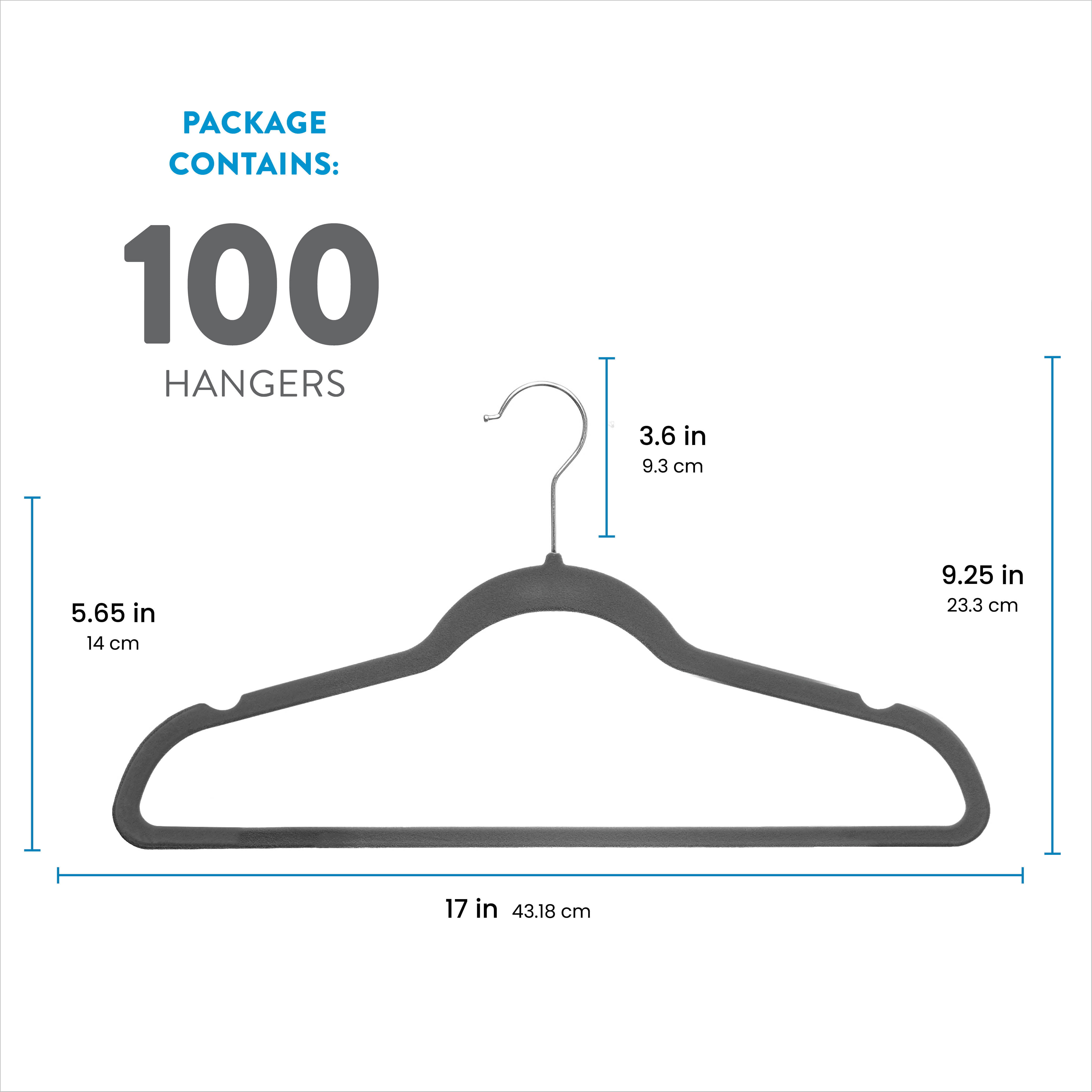 Zober Velvet Hangers 100 Pack - Heavy Duty Black Hangers for Coats