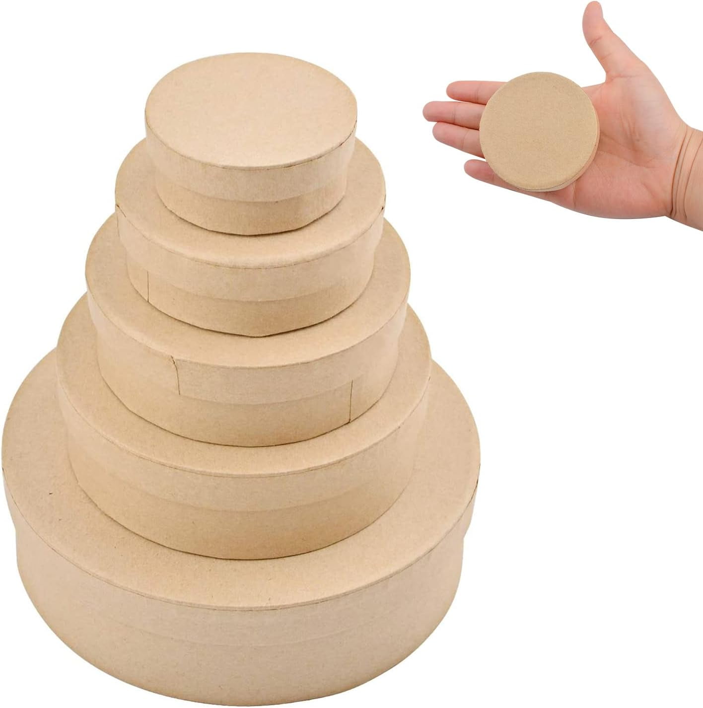 Paper Mache Box, Set of 5 Round Mini Kraft Paper Boxes with Lids Ideal